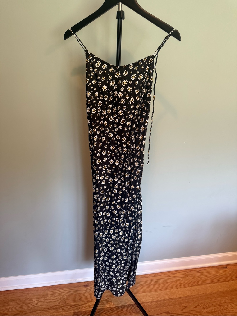 Girls' Black Daisy Slip Dress with Spaghetti Straps